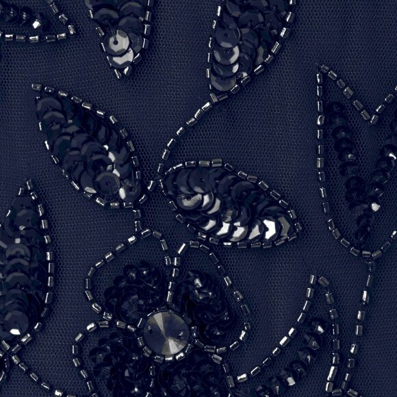 Adrianna Papell Beaded Short Sleeve Floral Godet Gown Midnight Navy Size 0 NWT - Picture 12 of 14